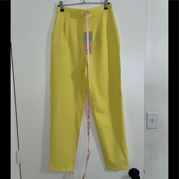 Down To Business High Waisted Trousers in Pastel Yellow - Picture 5 of 5